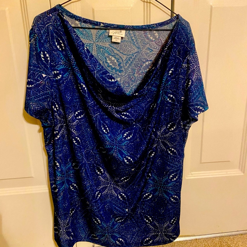Jaclyn Smith Shirt Sleeve Scoop Neck Blouse L
